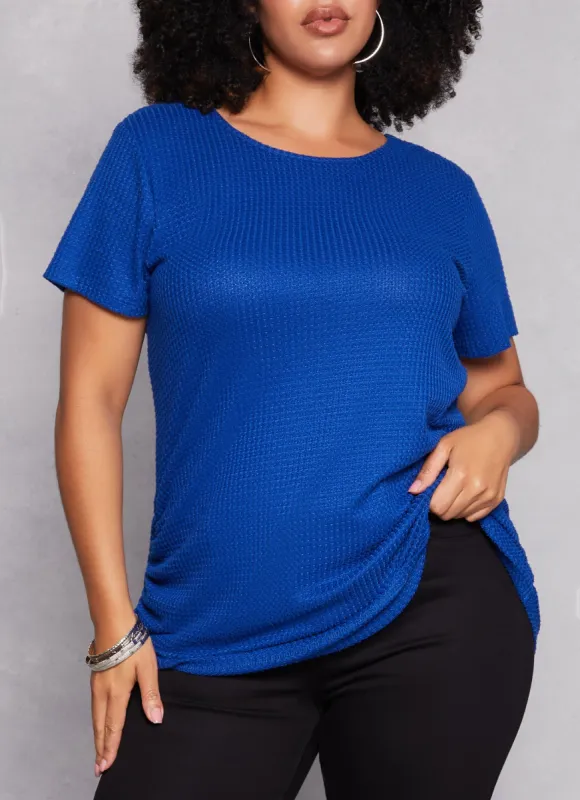 Plus Size Waffle Knit Crew Neck Ruched Tee sold by Rainbow