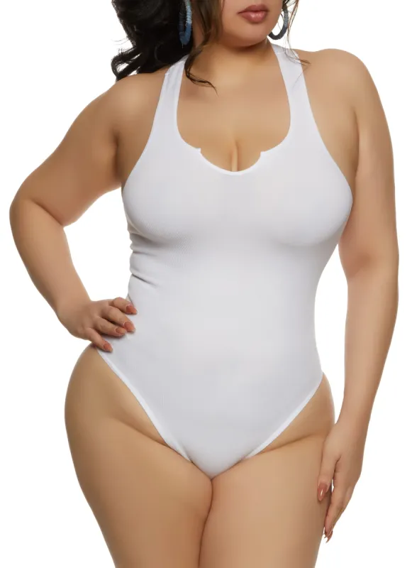 Plus Size Seamless Notch Neck Racerback Tank Bodysuit sold by Rainbow