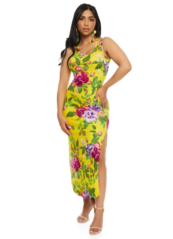 Floral Print Side Slit Tank Dress sold by Rainbow