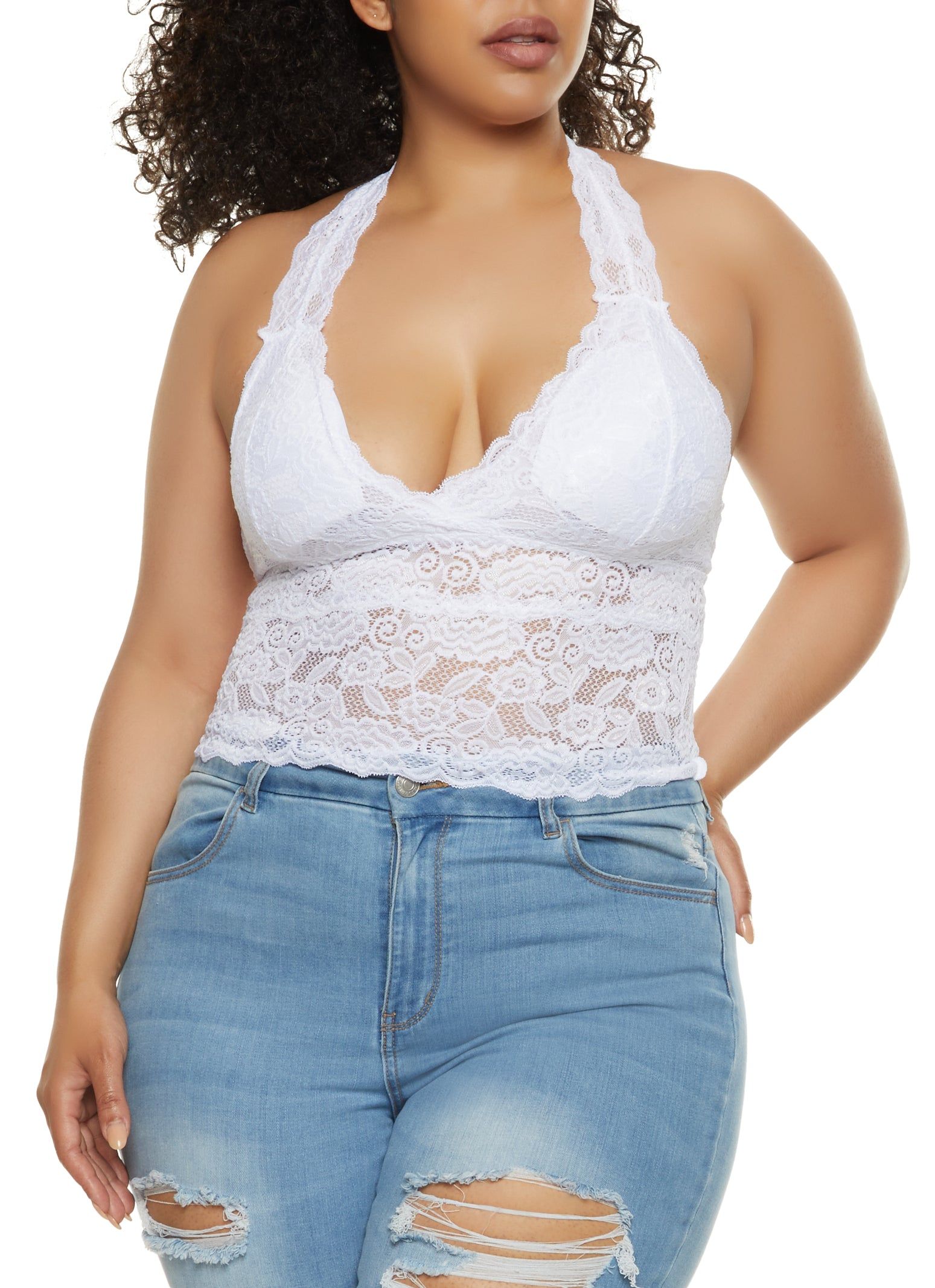 Plus Size Lace Racerback Top sold by Rainbow