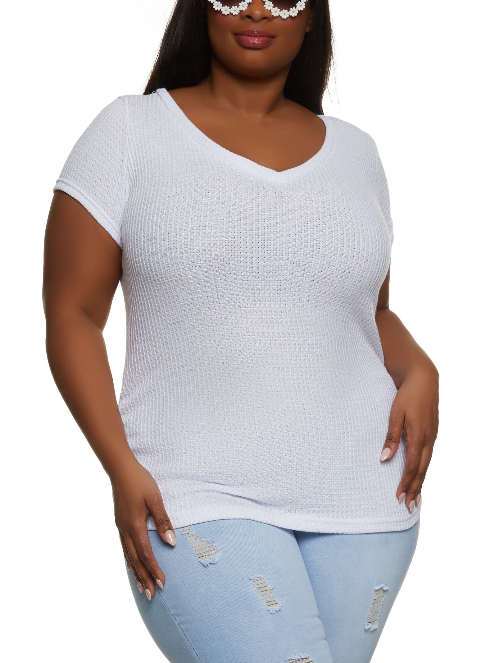 Plus Size Waffle Knit Ruched Side Tee sold by Rainbow
