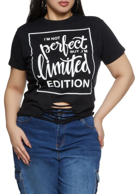 Plus Size Im Not Perfect Laser Cut Graphic Tee sold by Rainbow