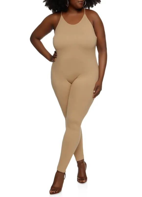 Plus Size Seamless Scoop Neck Cami Catsuit sold by Rainbow