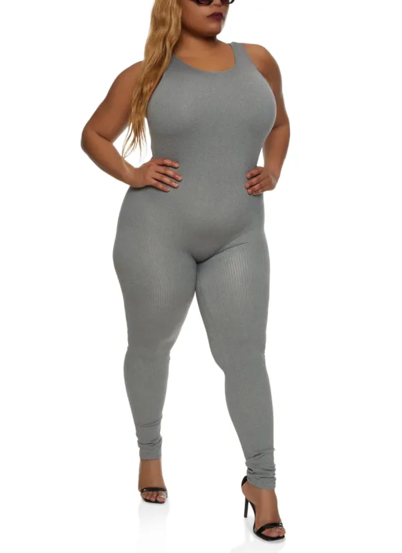Plus Size Seamless Scoop Neck Jumpsuit sold by Rainbow