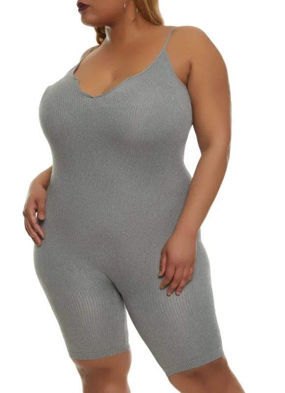 Plus Size Notch Neck Cami Romper sold by Rainbow
