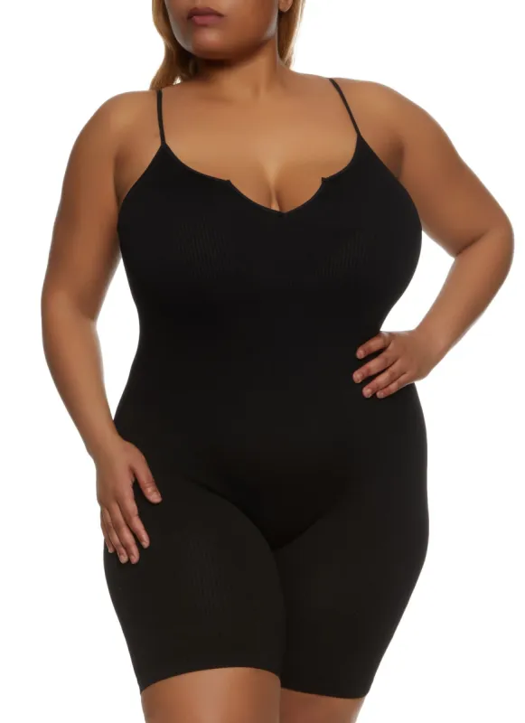 Plus Size Notch Neck Cami Romper sold by Rainbow