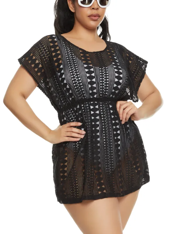 Plus Size Patterned Crochet Cover Up Kimono sold by Rainbow
