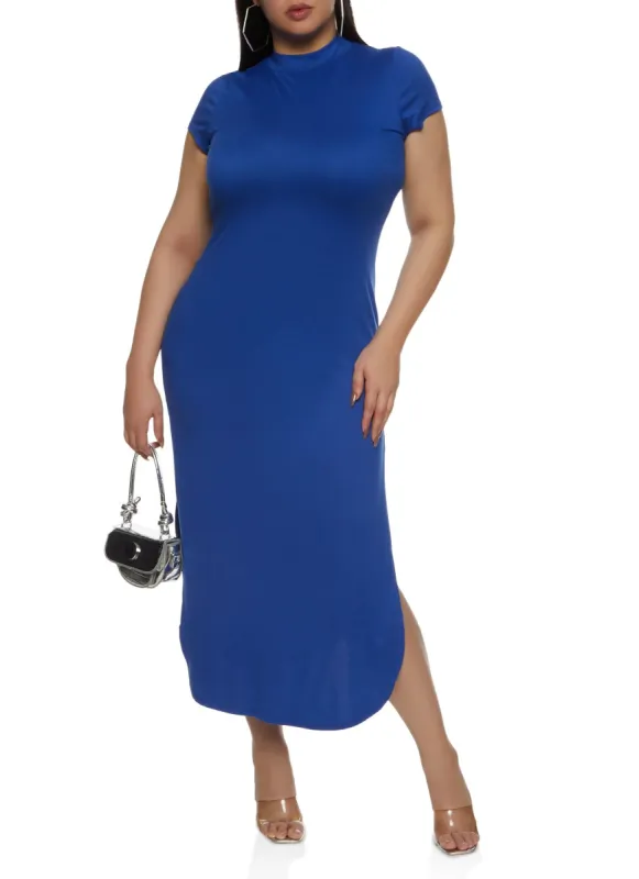 Plus Size Side Slit Mock Neck Maxi Dress sold by Rainbow