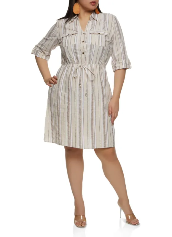 Plus Size Striped Half Button Shirt Dress sold by Rainbow