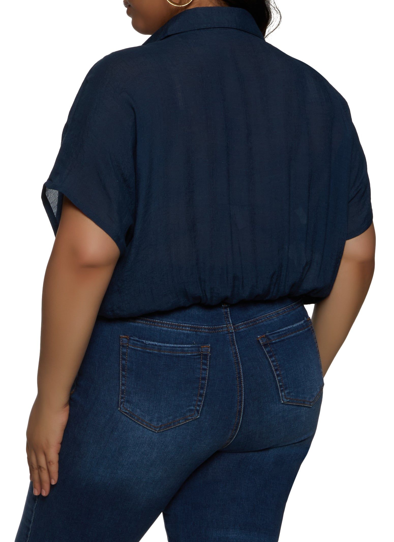 Plus Size Gauze Knit Elastic Waist Cropped Shirt sold by Rainbow product image thumbnail 2