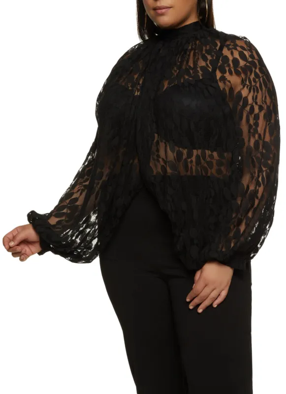 Plus Size Lace Tie Back Split Hem Top sold by Rainbow