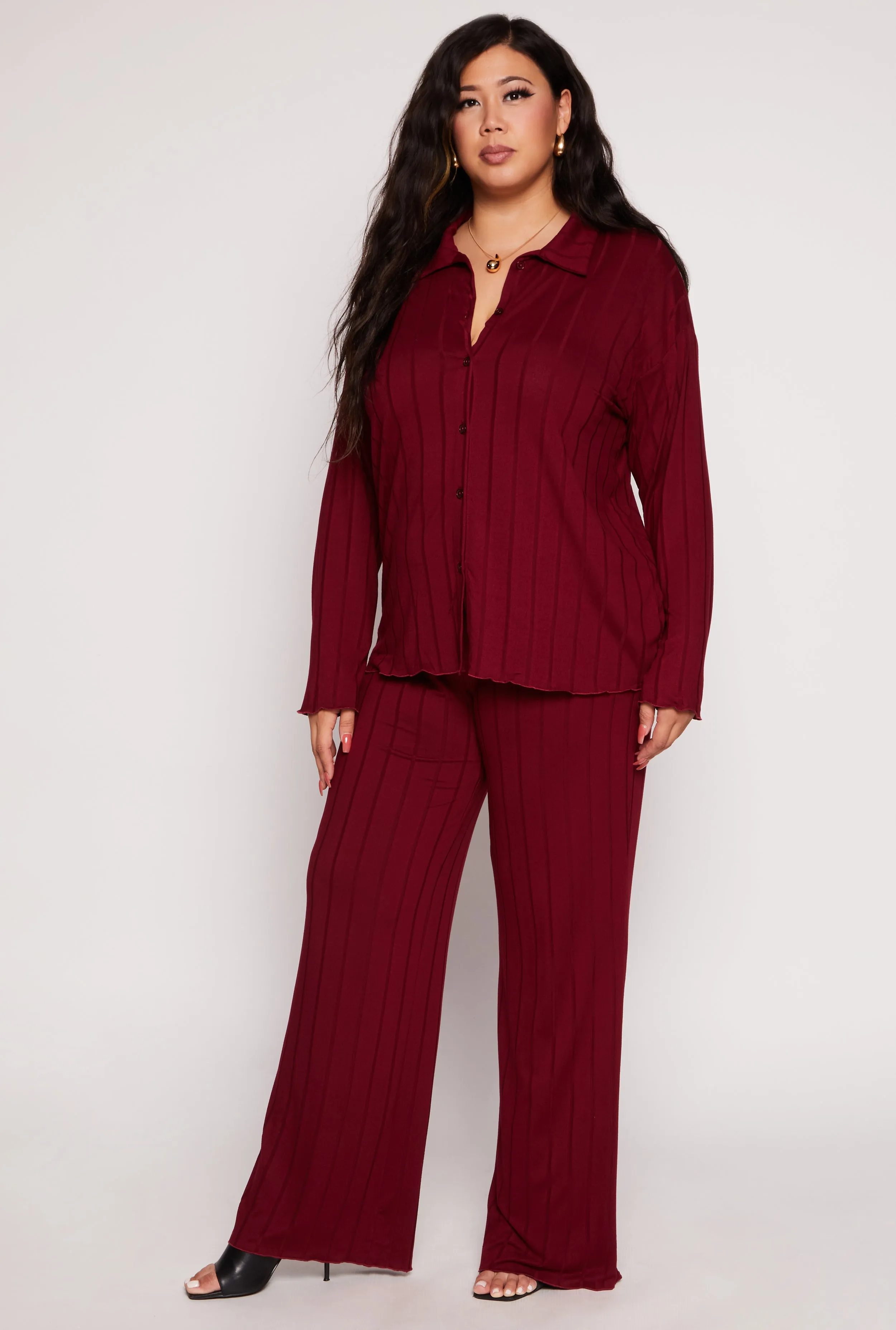 Plus Size Ribbed High Waisted Palazzo Pants sold by Rainbow