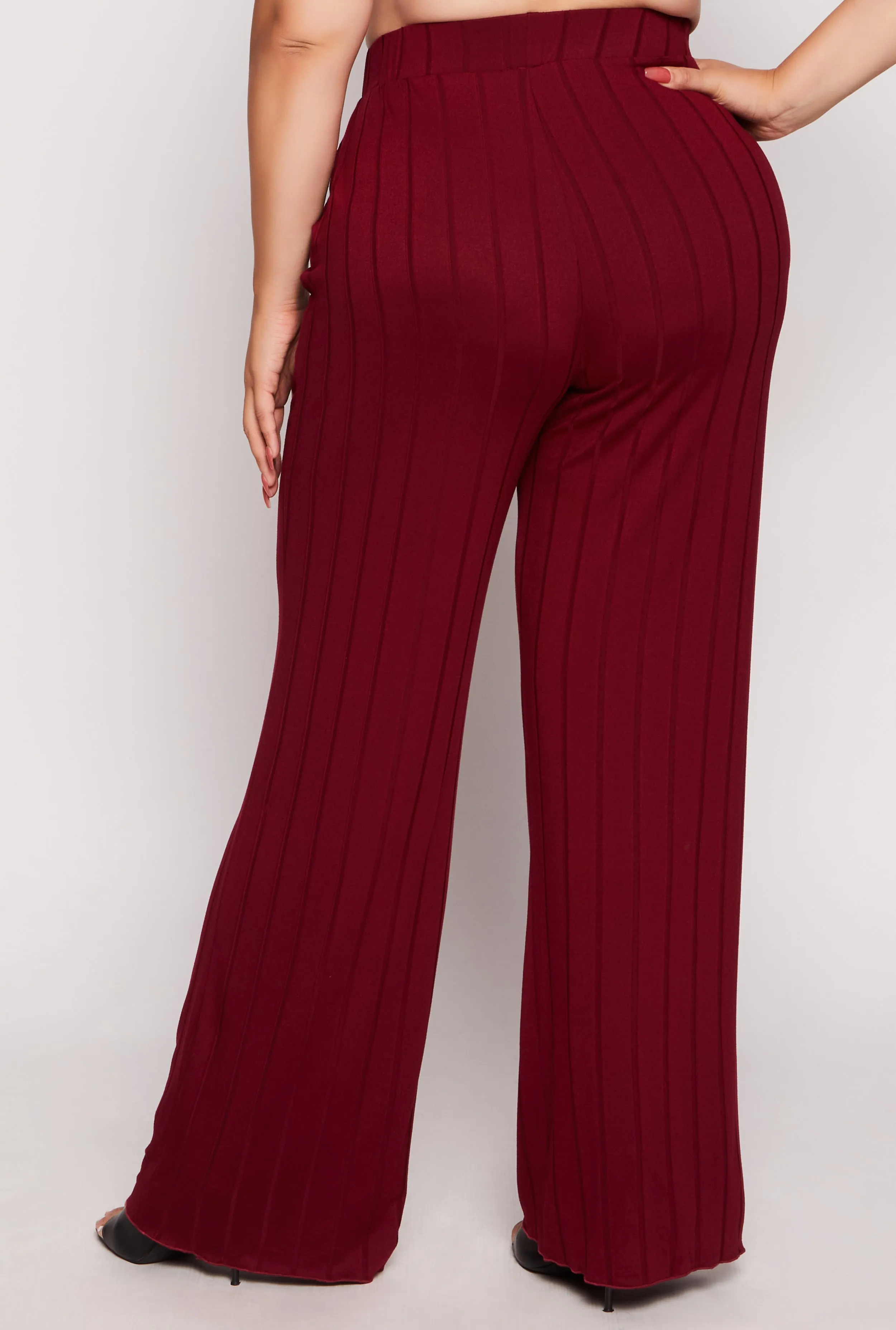 Plus Size Ribbed High Waisted Palazzo Pants sold by Rainbow product image thumbnail 3