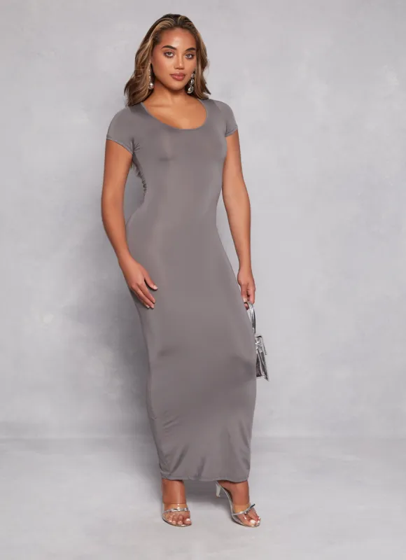 Basic Scoop Neck Short Sleeve Maxi Dress sold by Rainbow