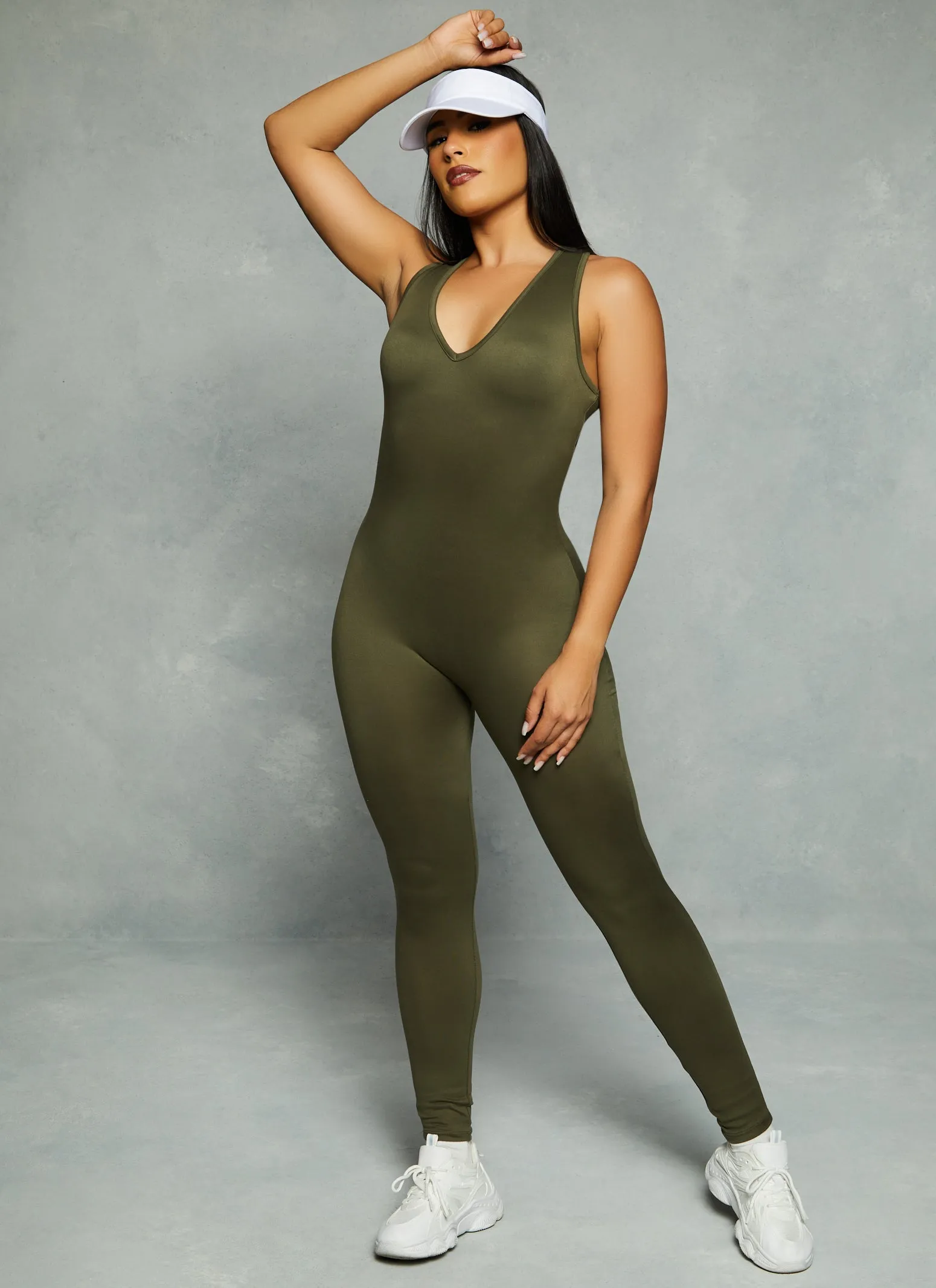 Solid V Neck Racerback Jumpsuit sold by Rainbow
