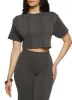 Solid Ribbed Short Sleeve Crop Top sold by Rainbow
