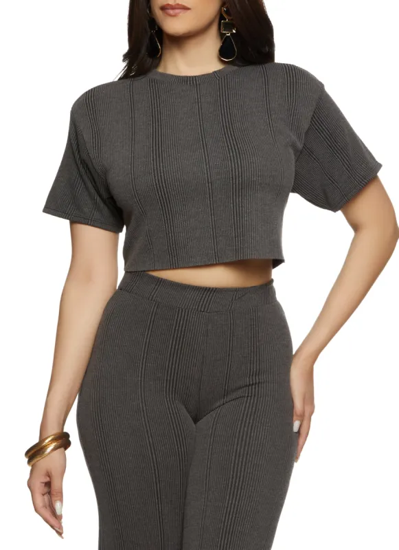 Solid Ribbed Short Sleeve Crop Top sold by Rainbow