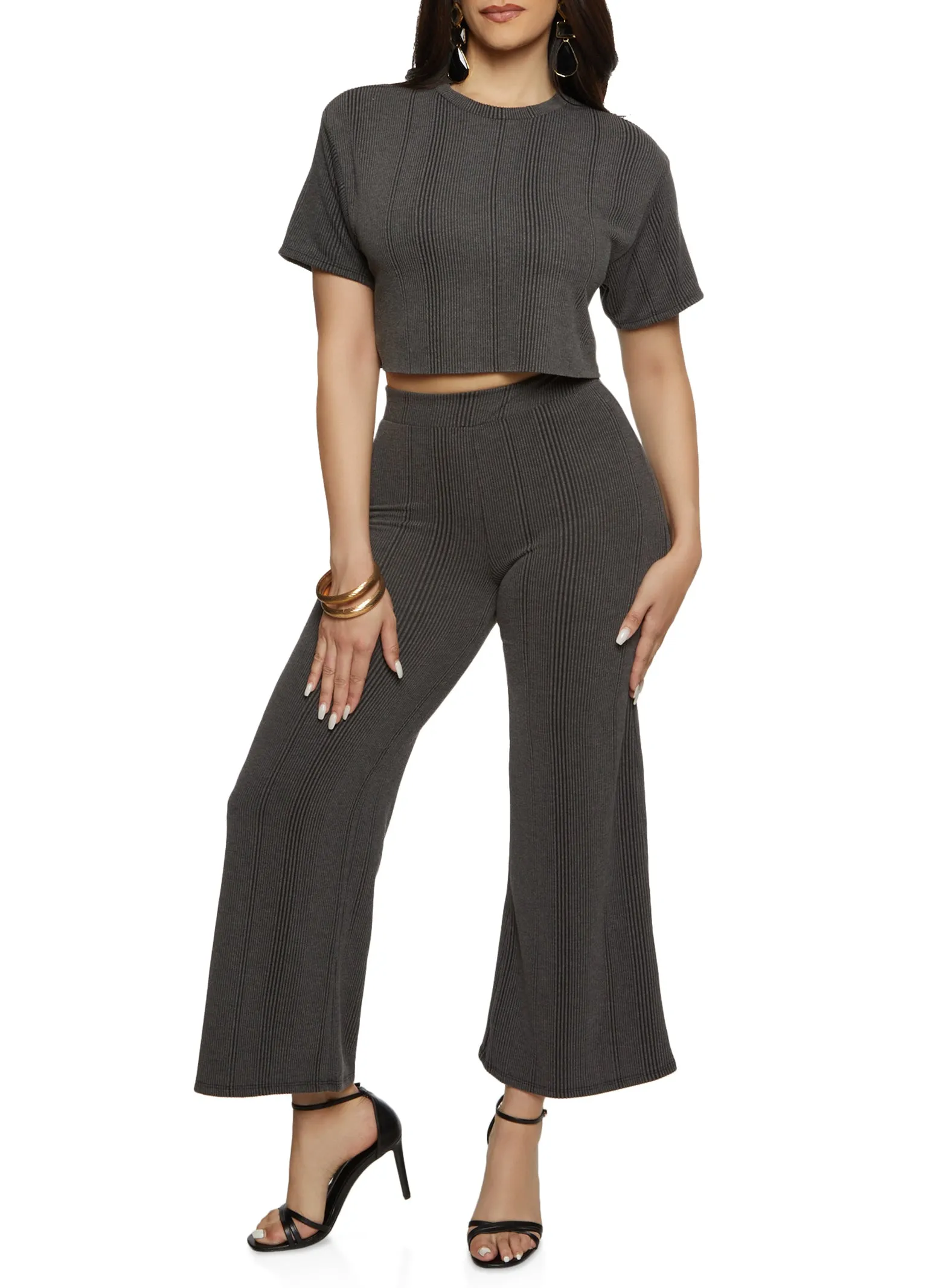 Solid Ribbed Short Sleeve Crop Top sold by Rainbow product image thumbnail 2