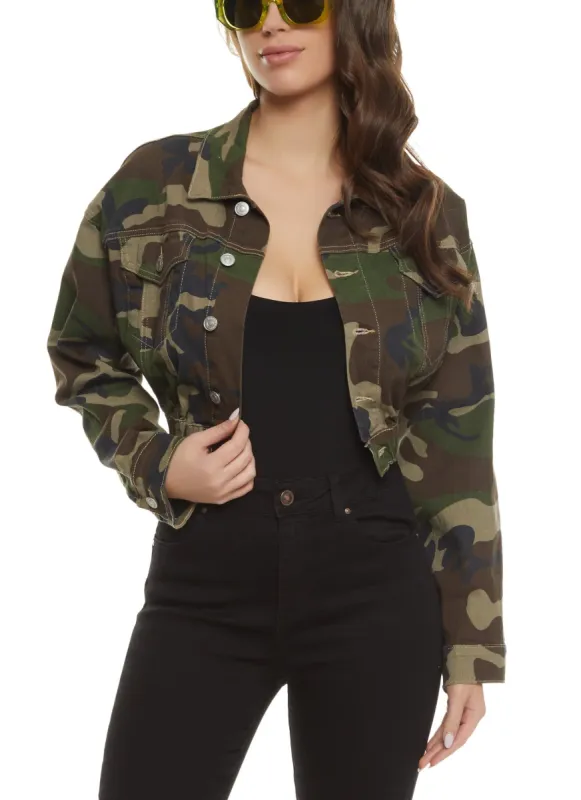 Almost Famous Camo Cropped Jean Jacket sold by Rainbow