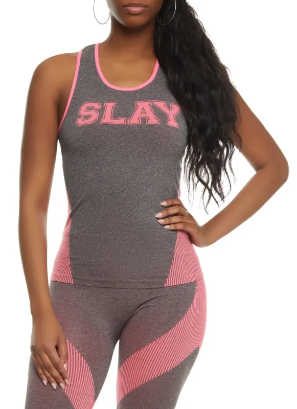 Seamless Slay Graphic Racerback Tank Top sold by Rainbow