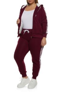 Plus Size Sherpa Lined Varsity Striped Sleeve Zip Hoodie sold by Rainbow