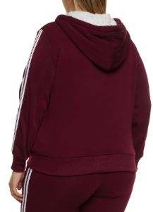 Plus Size Sherpa Lined Varsity Striped Sleeve Zip Hoodie sold by Rainbow