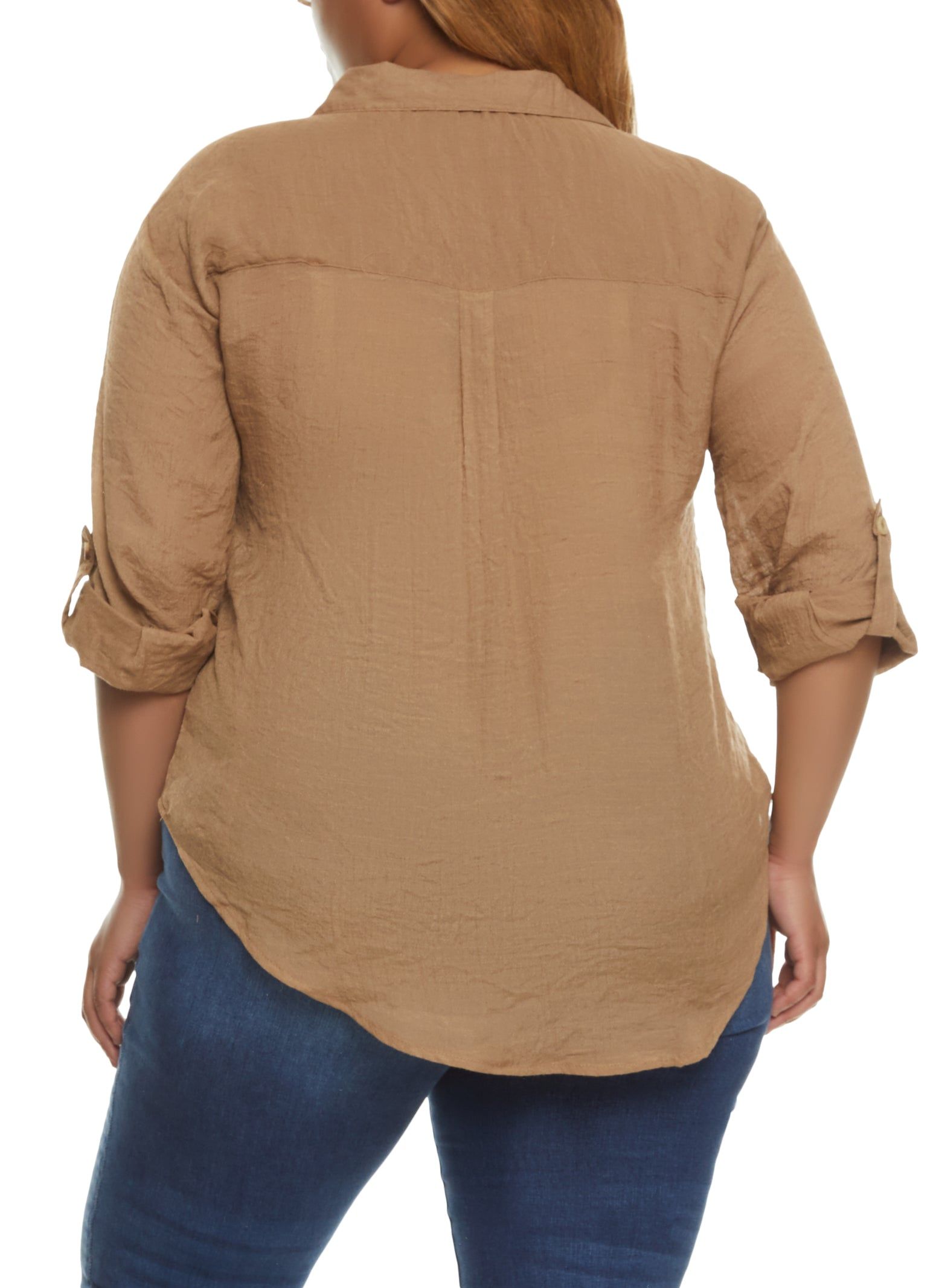 Plus Size Tabbed Sleeve V Neck Shirt sold by Rainbow product image thumbnail 2