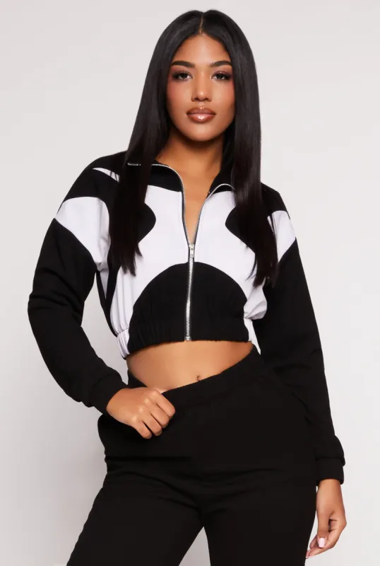 Crepe Knit Zip Front Cropped Track Jacket sold by Rainbow