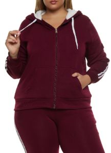 Plus Size Sherpa Lined Varsity Striped Sleeve Zip Hoodie sold by Rainbow