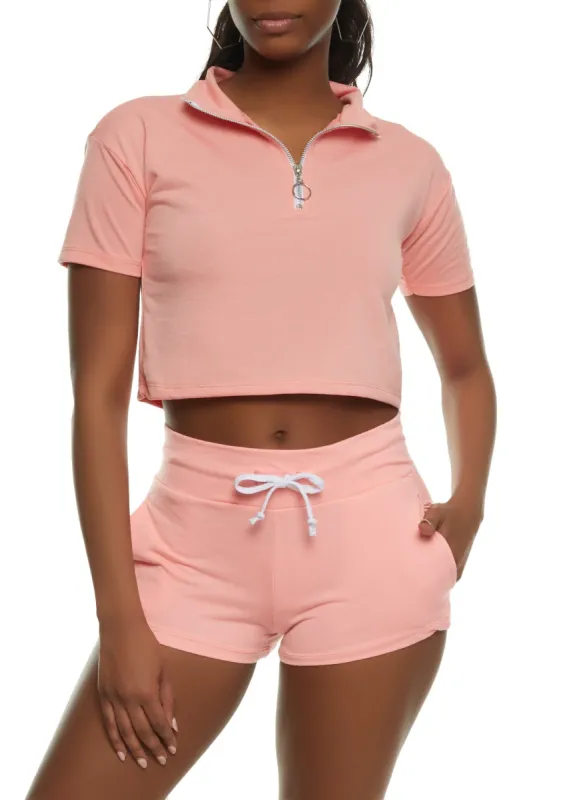 Solid Zip Neck Cropped Polo Shirt sold by Rainbow