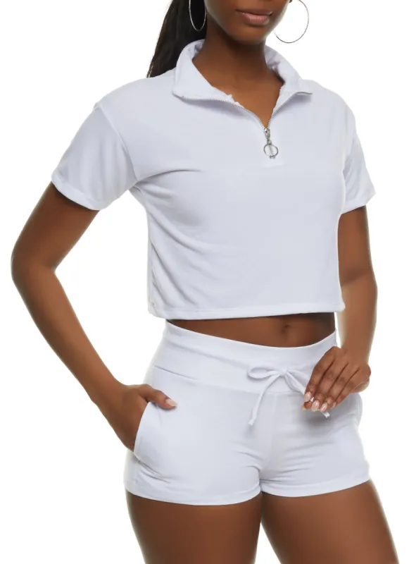 Solid Zip Neck Cropped Polo Shirt sold by Rainbow