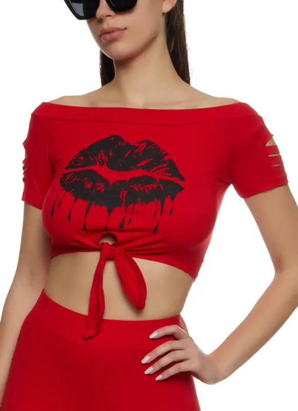 Lips Tie Front Laser Cut Graphic Tee sold by Rainbow