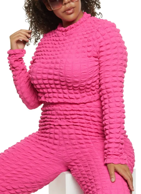 Plus Size Bubble Knit Long Sleeve Crop Top sold by Rainbow