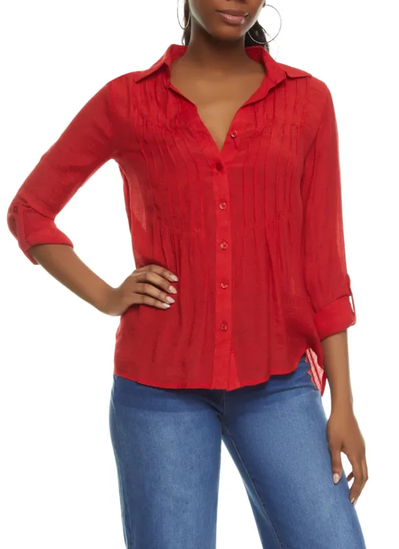 Pintuck Button Front Shirt sold by Rainbow