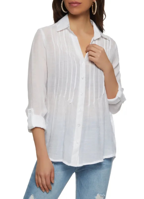 Pintuck Button Front Shirt sold by Rainbow