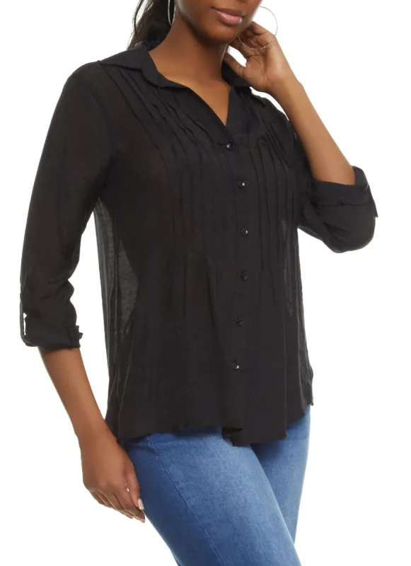 Pintuck Button Front Shirt sold by Rainbow