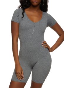 Ribbed Knit Half Zip Romper sold by Rainbow