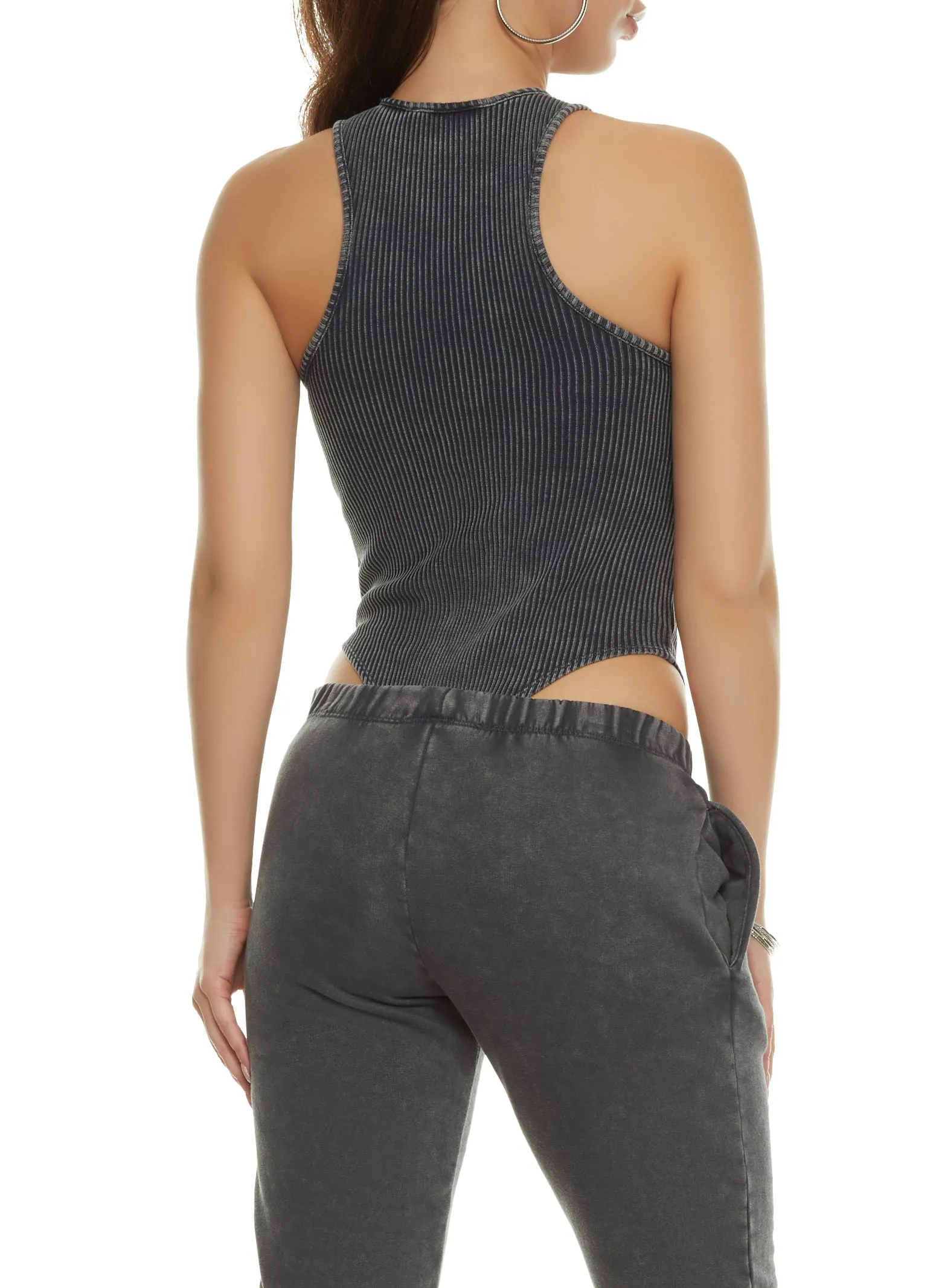 Acid Wash Ribbed Racerback Tank Bodysuit sold by Rainbow product image thumbnail 3