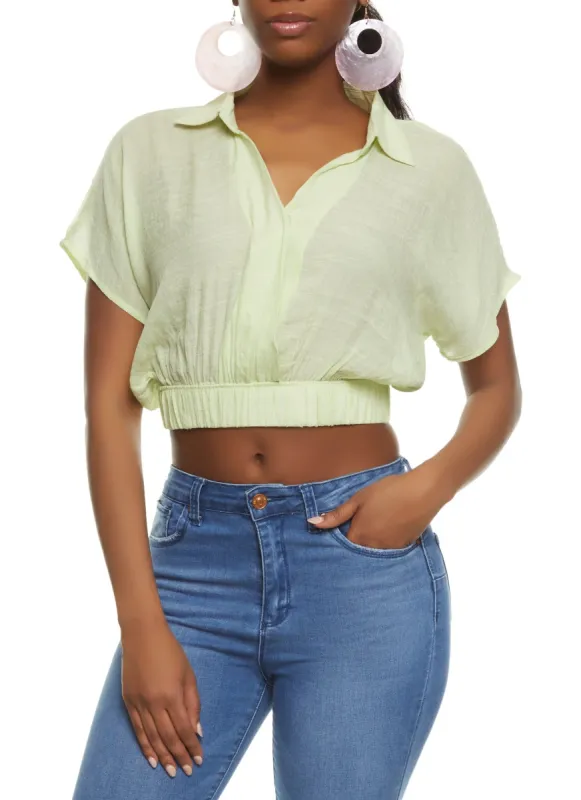 Elastic Waistband Cropped Shirt sold by Rainbow
