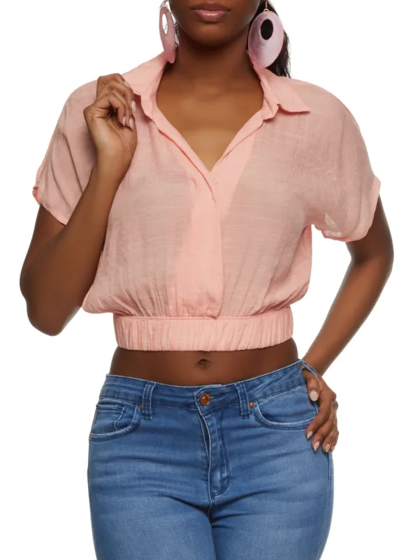 Elastic Waistband Cropped Shirt sold by Rainbow