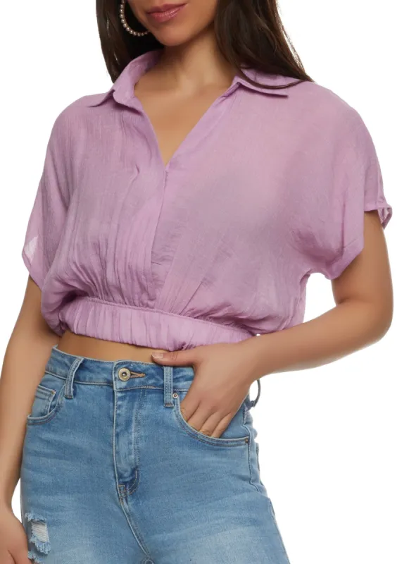 Elastic Waistband Cropped Shirt sold by Rainbow