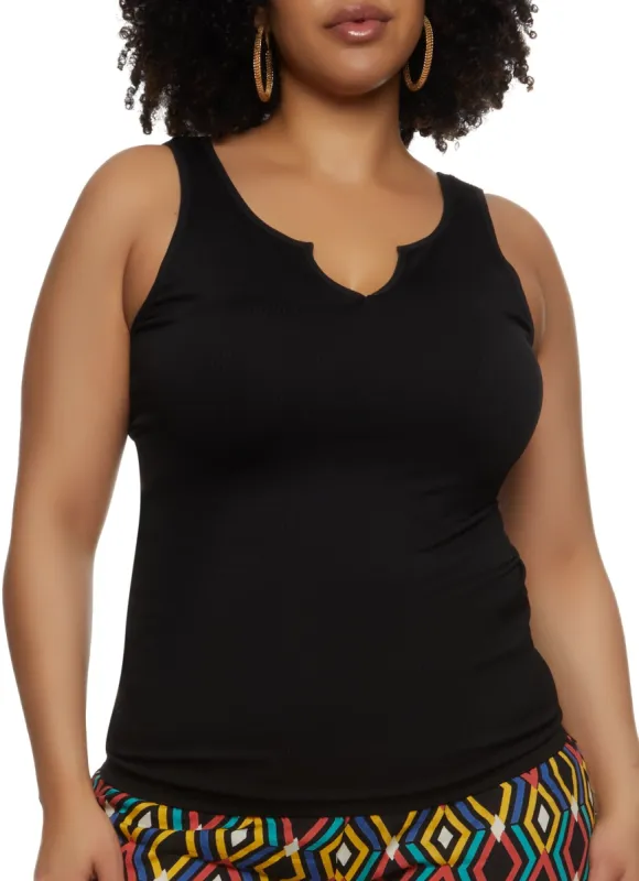 Plus Size Ribbed Notch Neck Tank Top sold by Rainbow