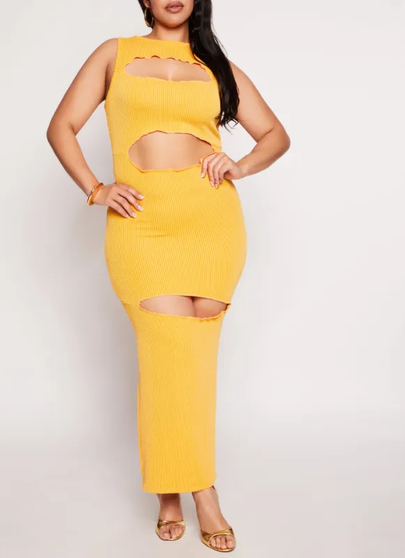 Plus Size Ribbed Cut Out Maxi Tank Dress sold by Rainbow