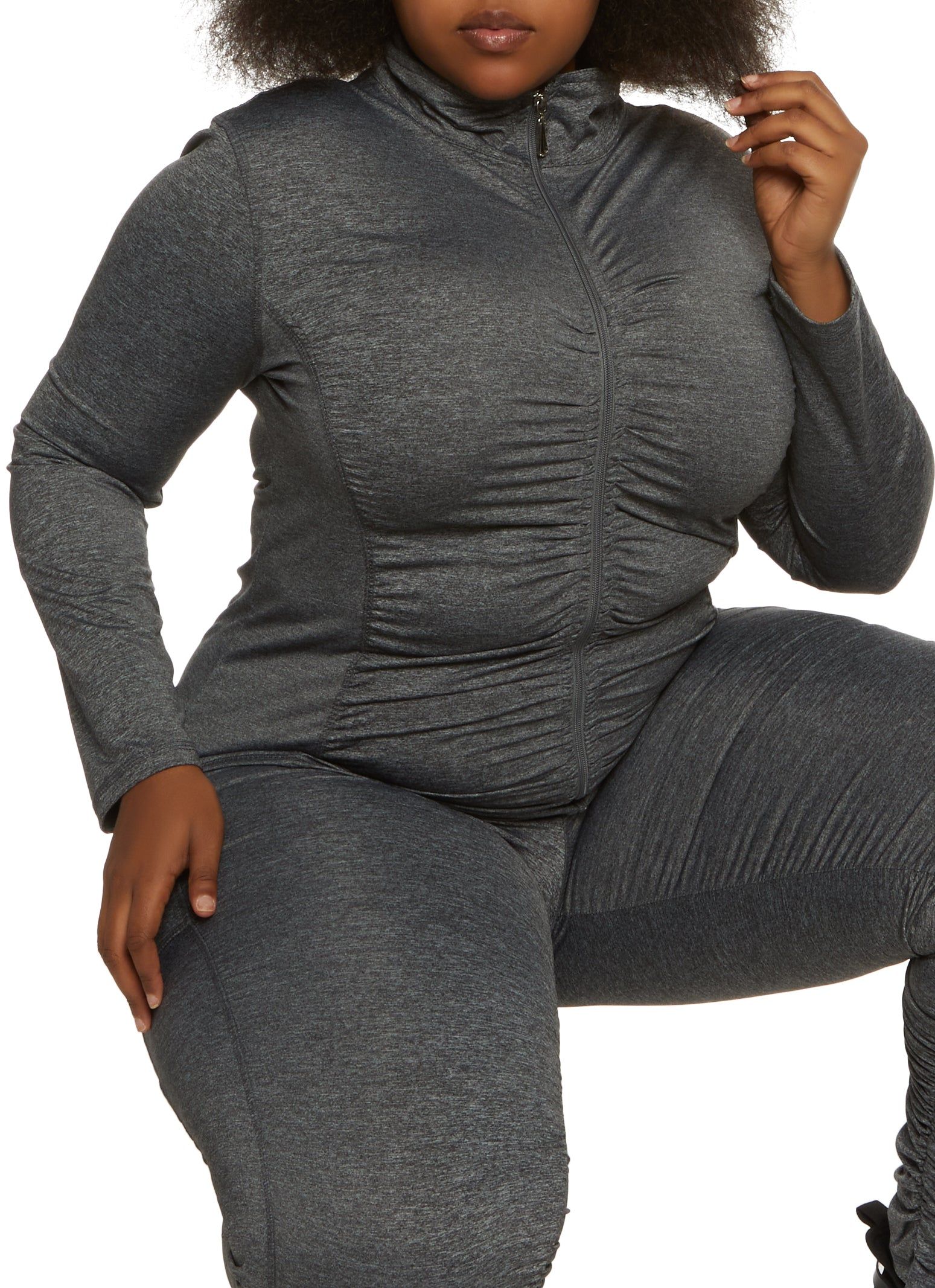 Plus Size Ruched Zip Front Track Jacket sold by Rainbow