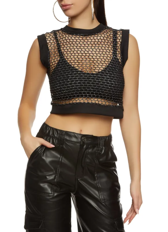 Lurex Fishnet Cropped Tank Top sold by Rainbow