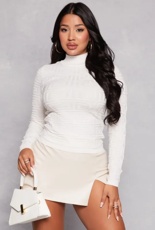 Greek Key Textured Knit Mock Neck Sweater sold by Rainbow