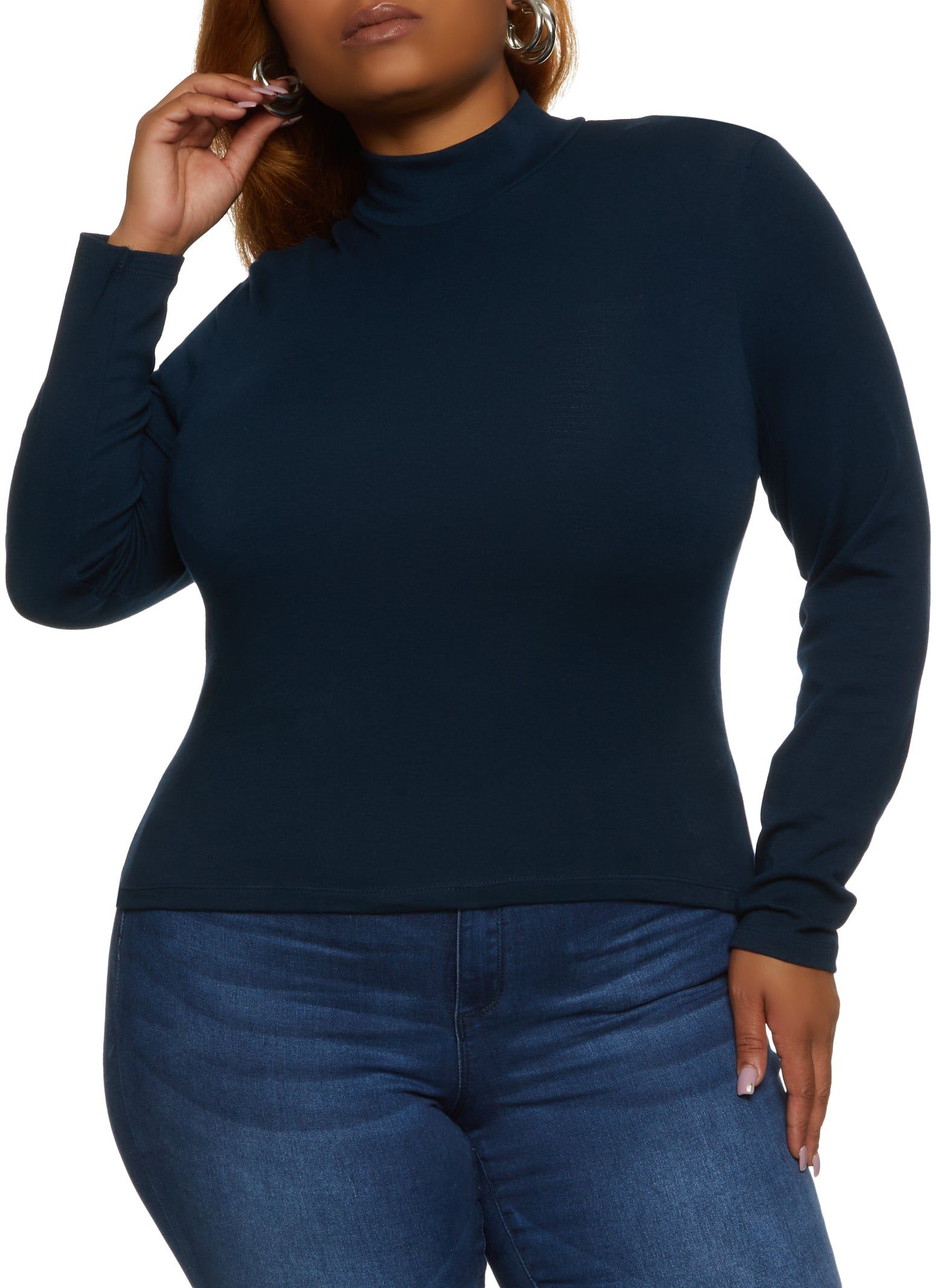 Plus Size Solid Mock Neck Long Sleeve Tee sold by Rainbow