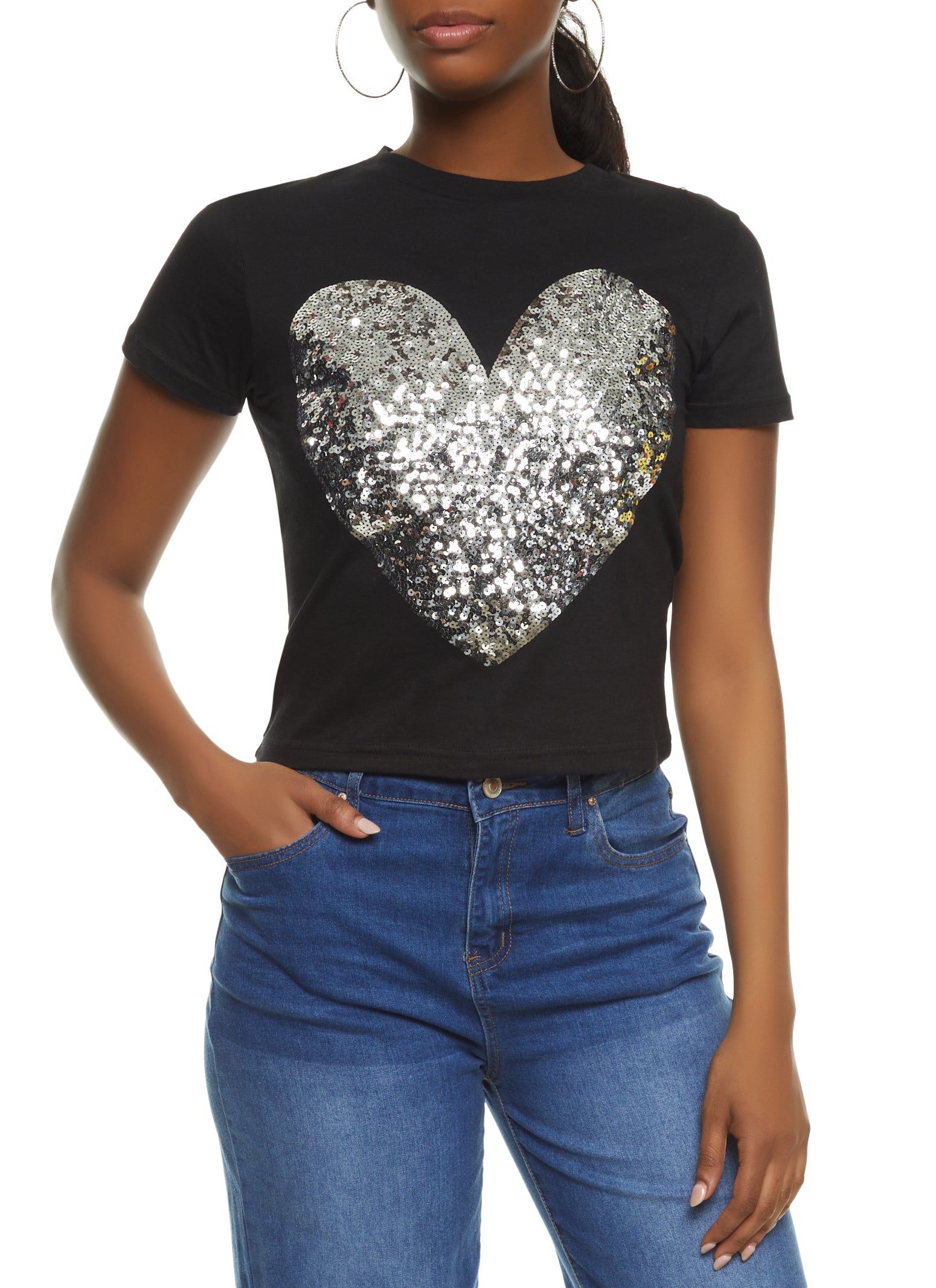 Heart Sequin Short Sleeve Graphic Tee sold by Rainbow