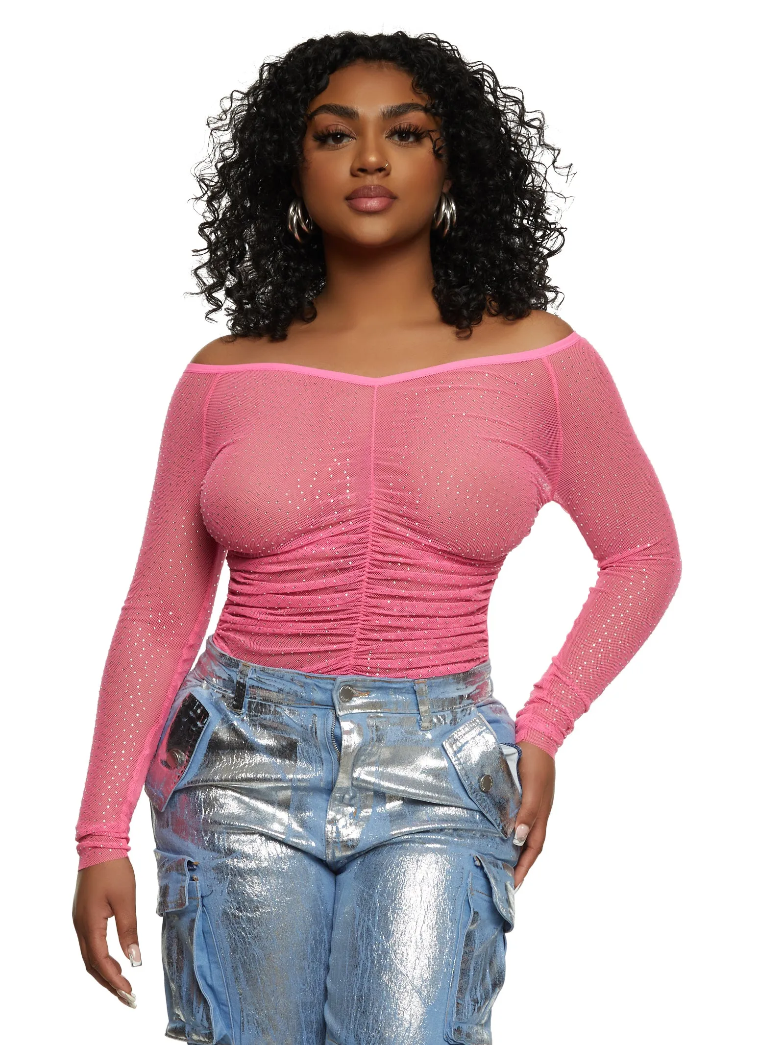 Iris Rhinestone Mesh Ruched Front Bodysuit sold by Rainbow product image thumbnail 2