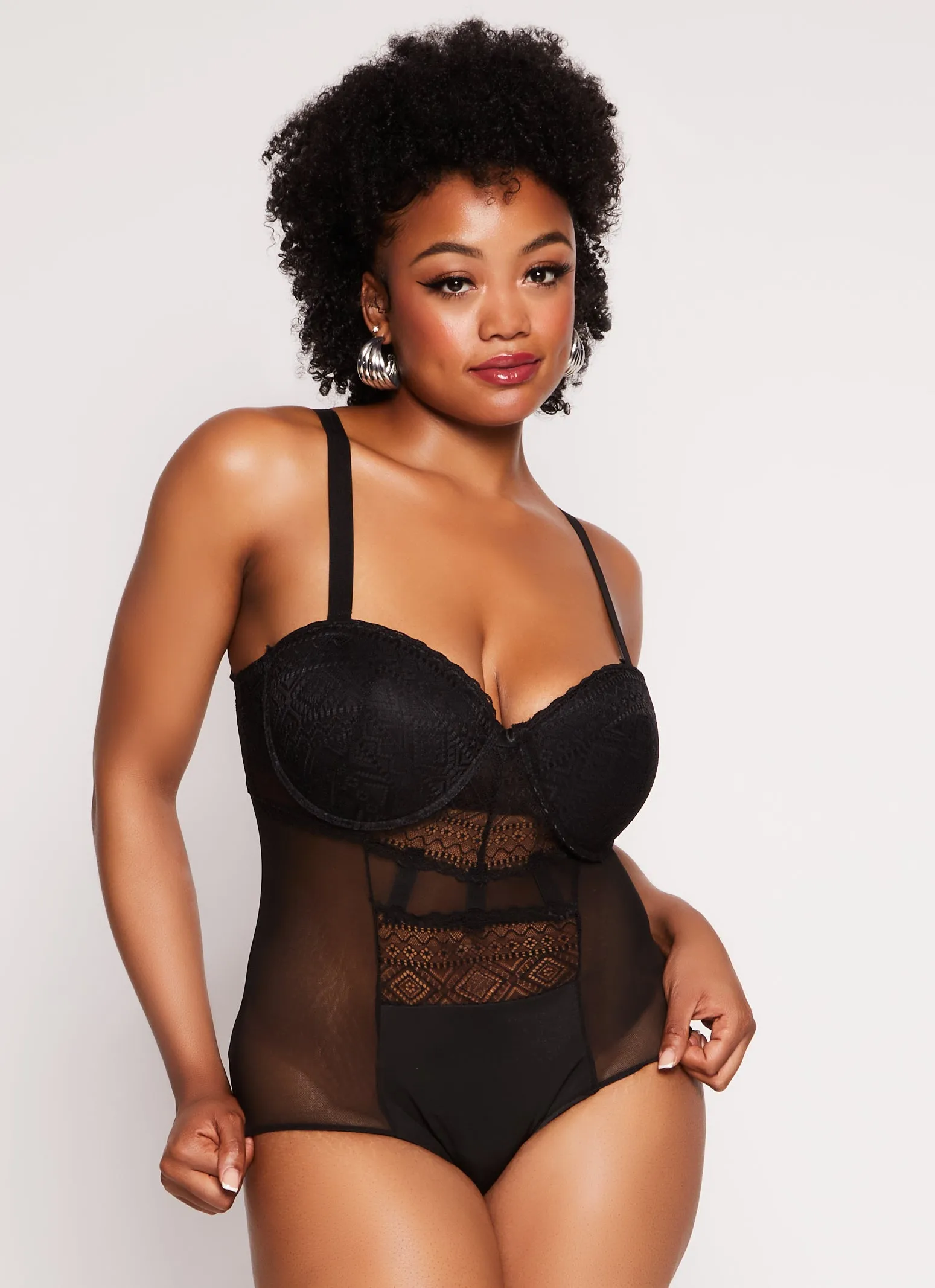 Plus Size Mesh Aztec Lace Bustier Bodysuit sold by Rainbow